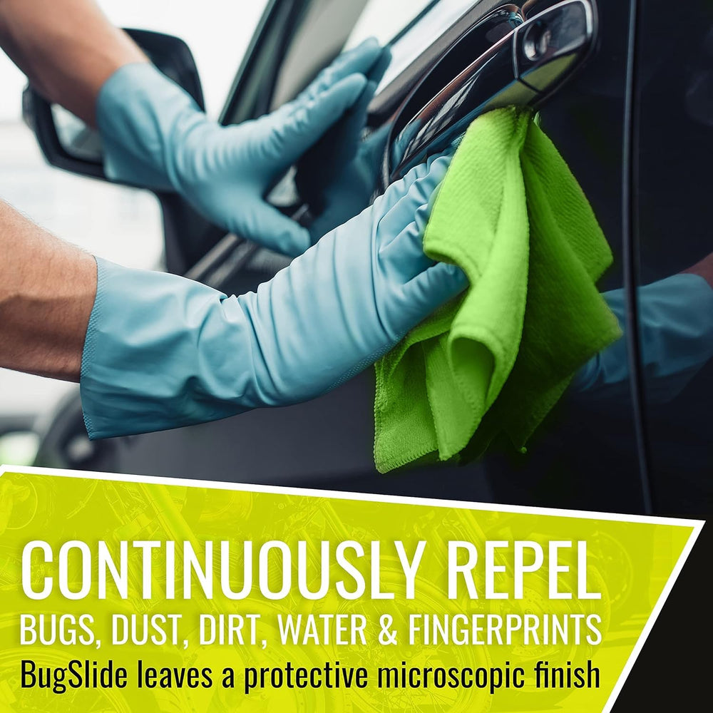BugSlide spray bottle side view ideal for quick wipe-and-buff on vehicles.