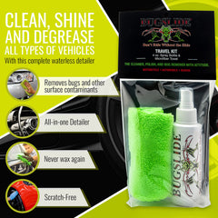 BugSlide multi-surface cleaner on multiple materials for safe, versatile car detailing.