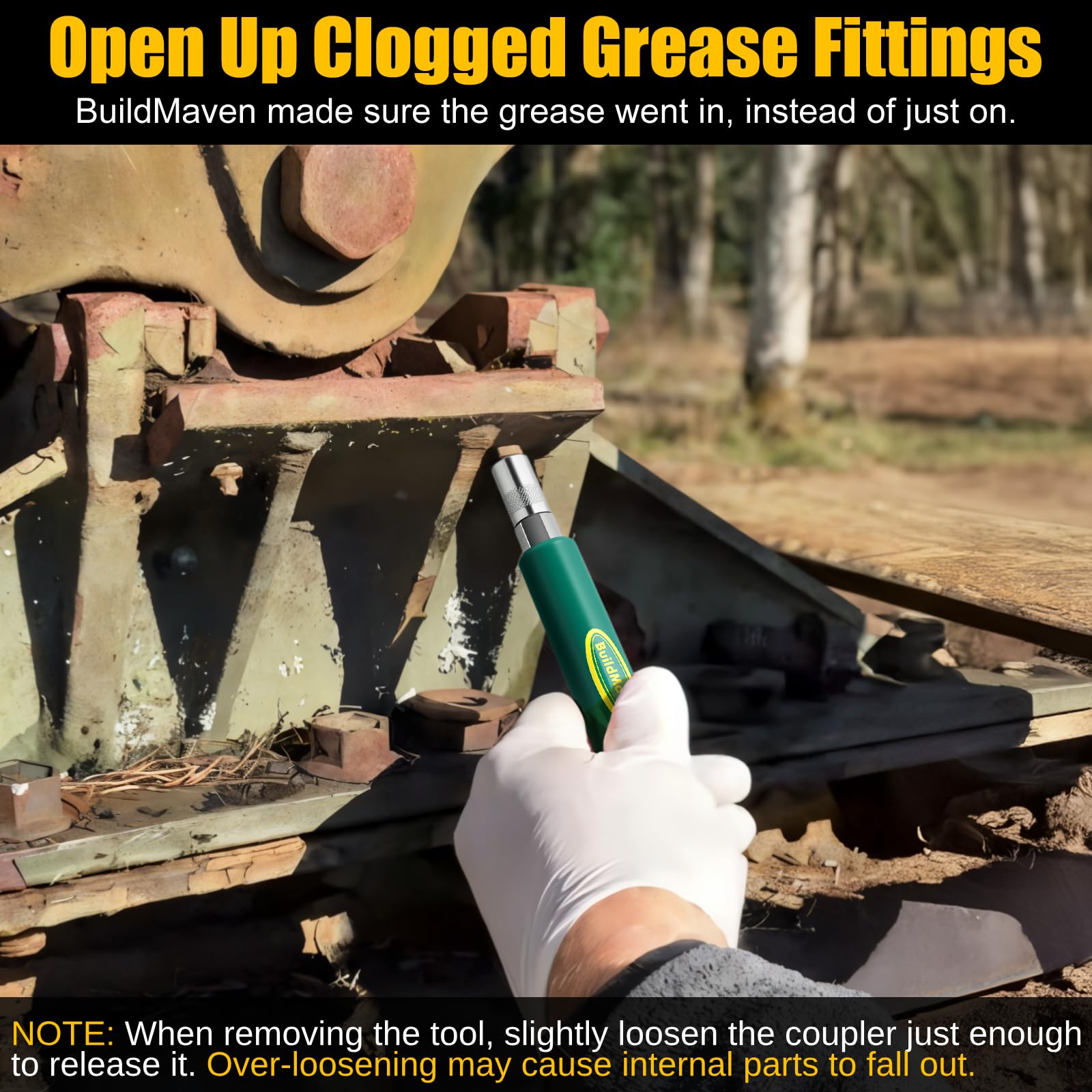 BuildMaven grease zerk cleaner cleans pins and shafts for reliable movement