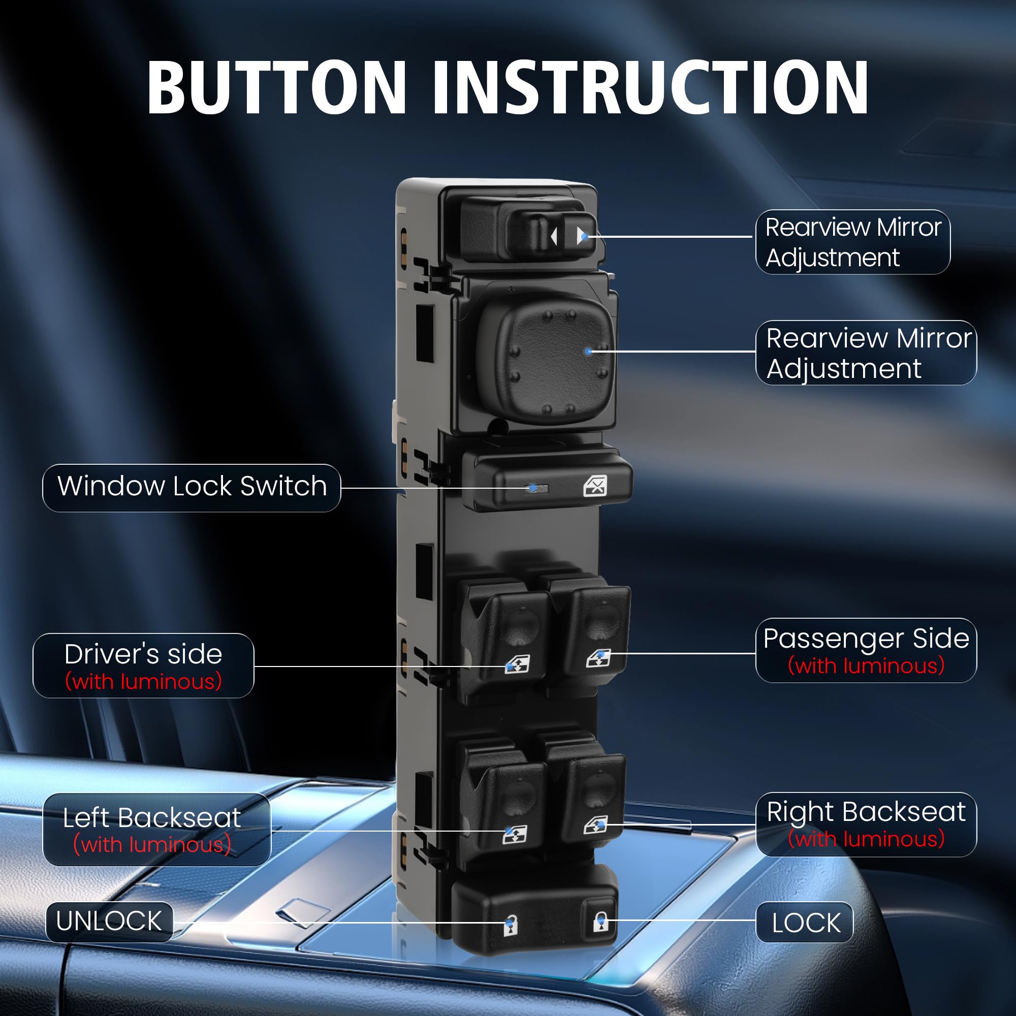 BULIAZY 15883323 master switch front driver side for Chevrolet Tahoe, sturdy construction.