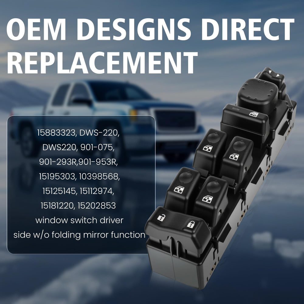 BULIAZY 15883323 driver-side window switch for GMC Yukon, crisp action and fit.