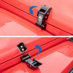 Buling hood catch kit for JL/JLU enhances ride on rough roads.