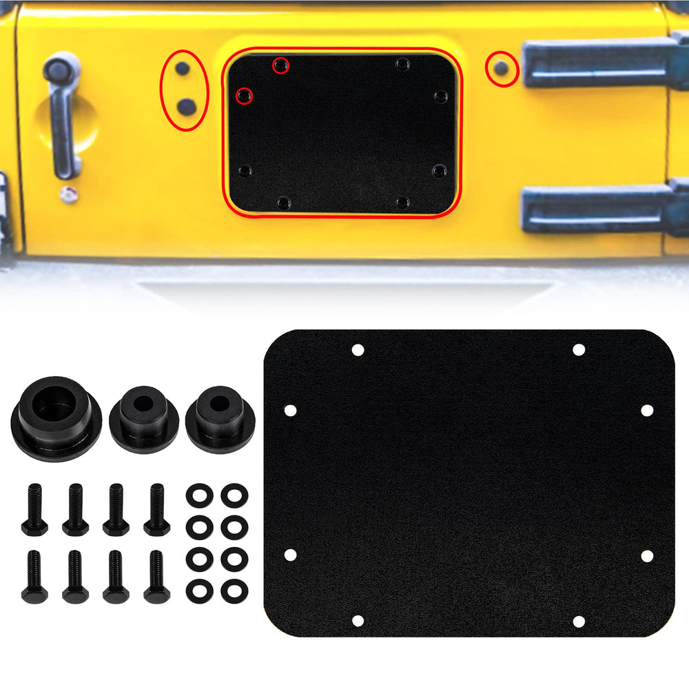 Buling Wrangler spare-tire-carrier-delete-plate enhances rugged styling and protection.