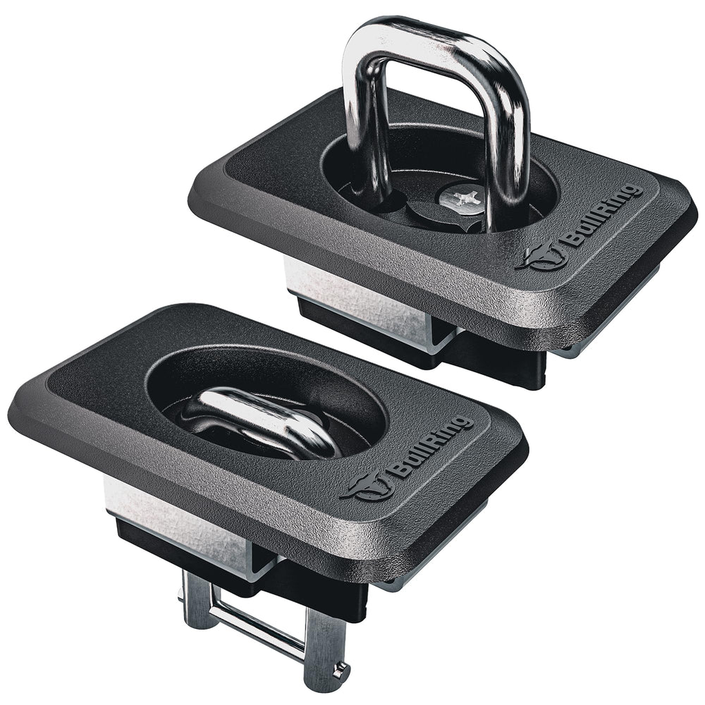 Bull Ring retractable anchors in a Toyota Tundra CrewMax bed for versatile tie-downs.