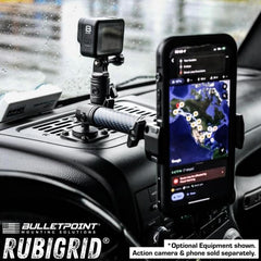 Bulletpoint RubiGrid dash-mount platform securing multiple devices on the dash