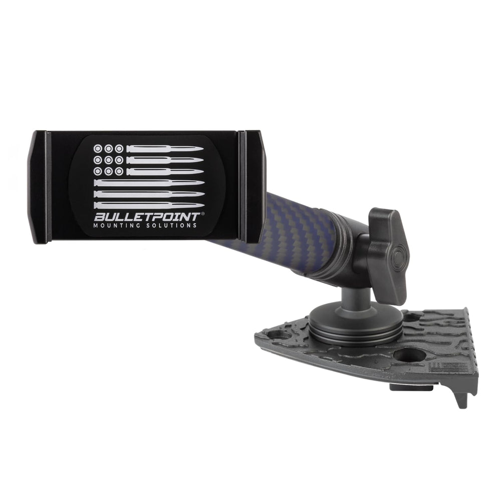 Bulletpoint dash mount phone holder centered on the Jeep dash for Wrangler JL and Gladiator.