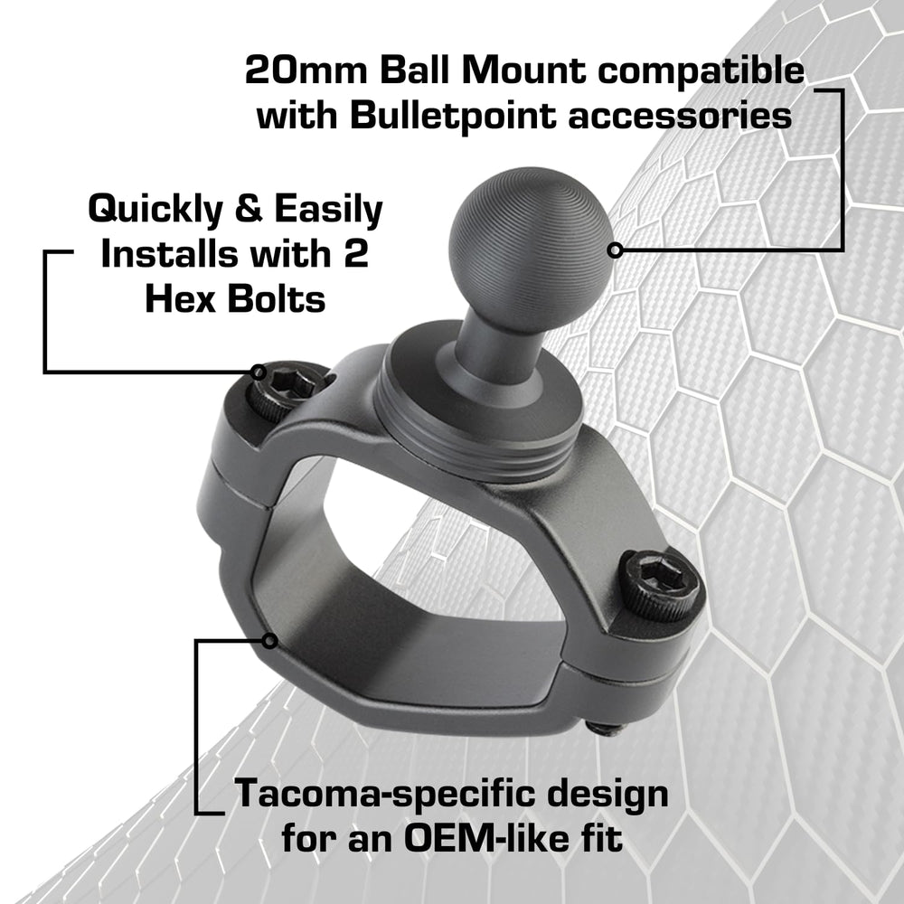 Bulletpoint grab bar mount 20mm ball close-up for versatile arms.