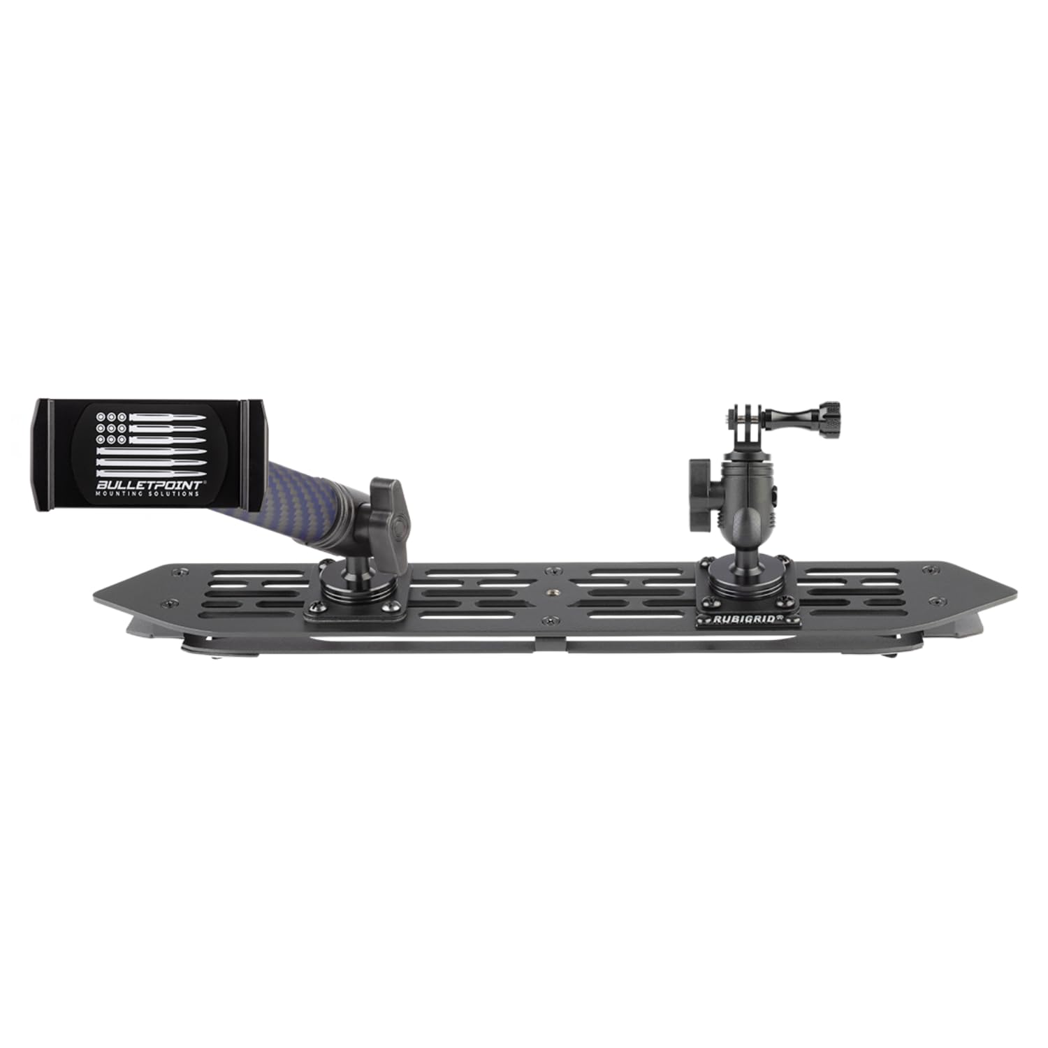 Bulletpoint RubiGrid dash mount platform securely holds devices for hands-free driving on rugged terrain