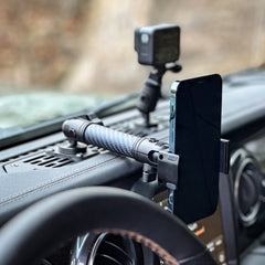 Bulletpoint RubiGrid multi-device mount keeps phones and tablets within easy reach on Jeep trips