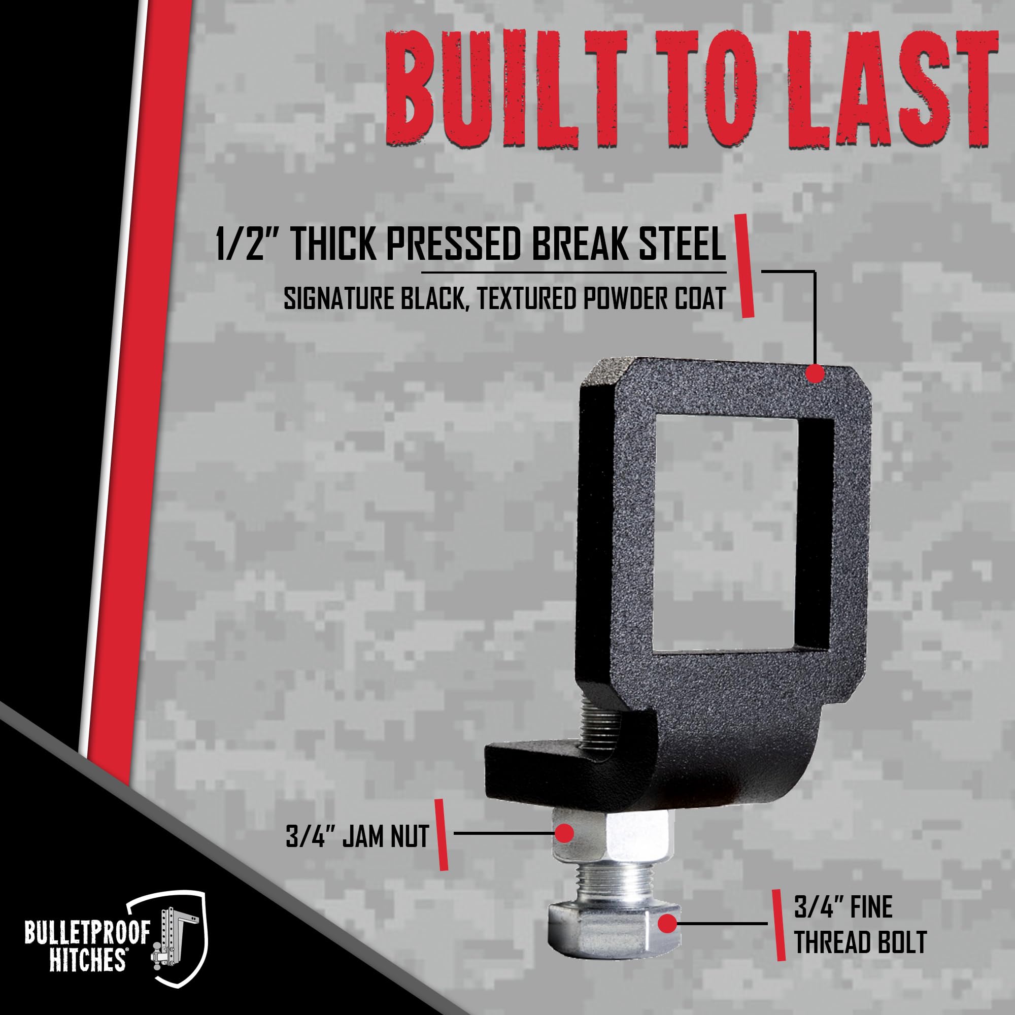 BulletProof Hitches 2in anti rattle clamp side profile for stable towing and quieter operation