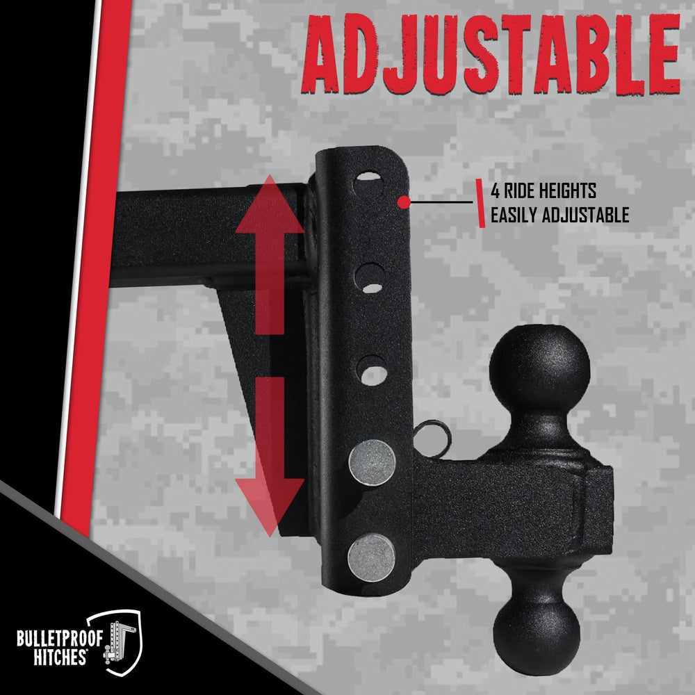 BulletProof Hitches adjustable drop mechanism demonstrated for rapid height changes.