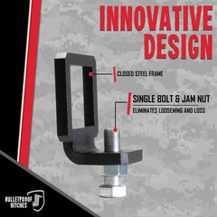 Close-up of BulletProof Hitches 1/2 inch steel construction and durable finish