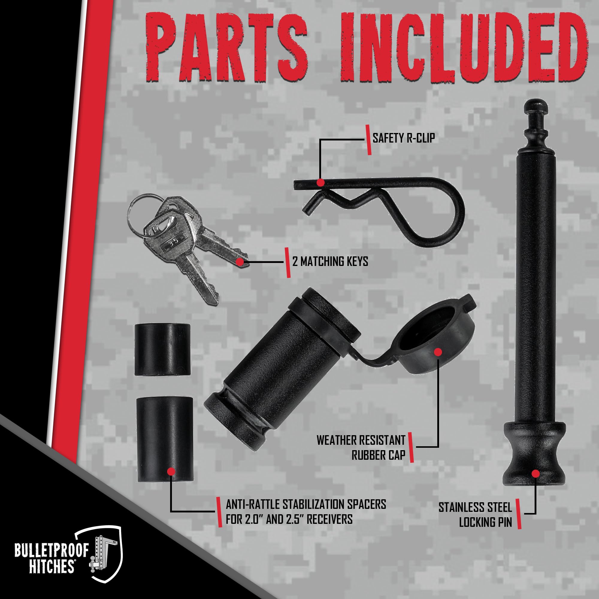 Anti-rattle spacer stabilizes 2-inch and 2.5-inch hitch receivers