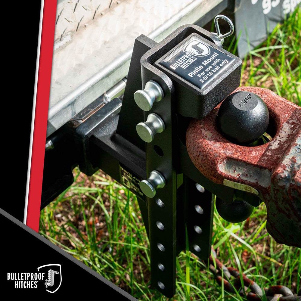 BulletProof Hitches hardened pin and clip highlight secure, corrosion-resistant hardware.