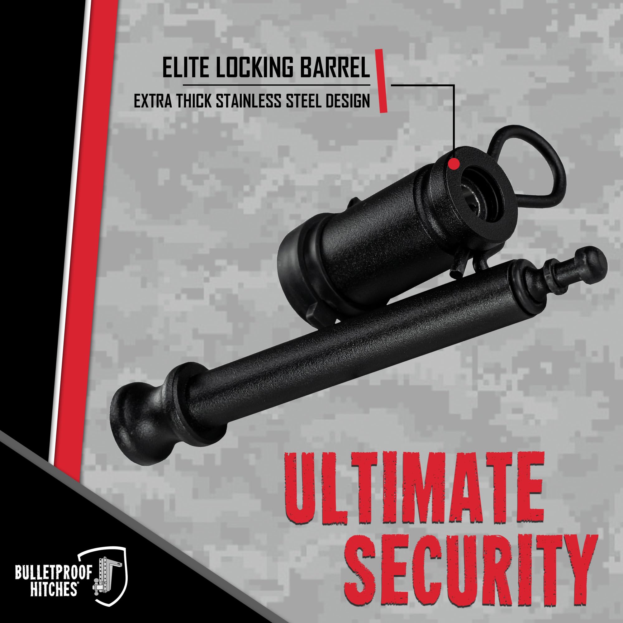 Stainless steel body of BulletProof Hitches locking pin highlighting durability
