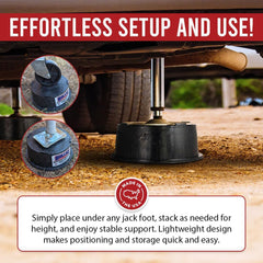 Bullke leveling blocks under RV jack pads provide solid support.