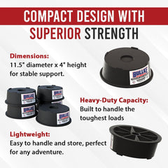 Bullke UV-resistant leveling blocks withstand sun exposure for outdoor RV use.