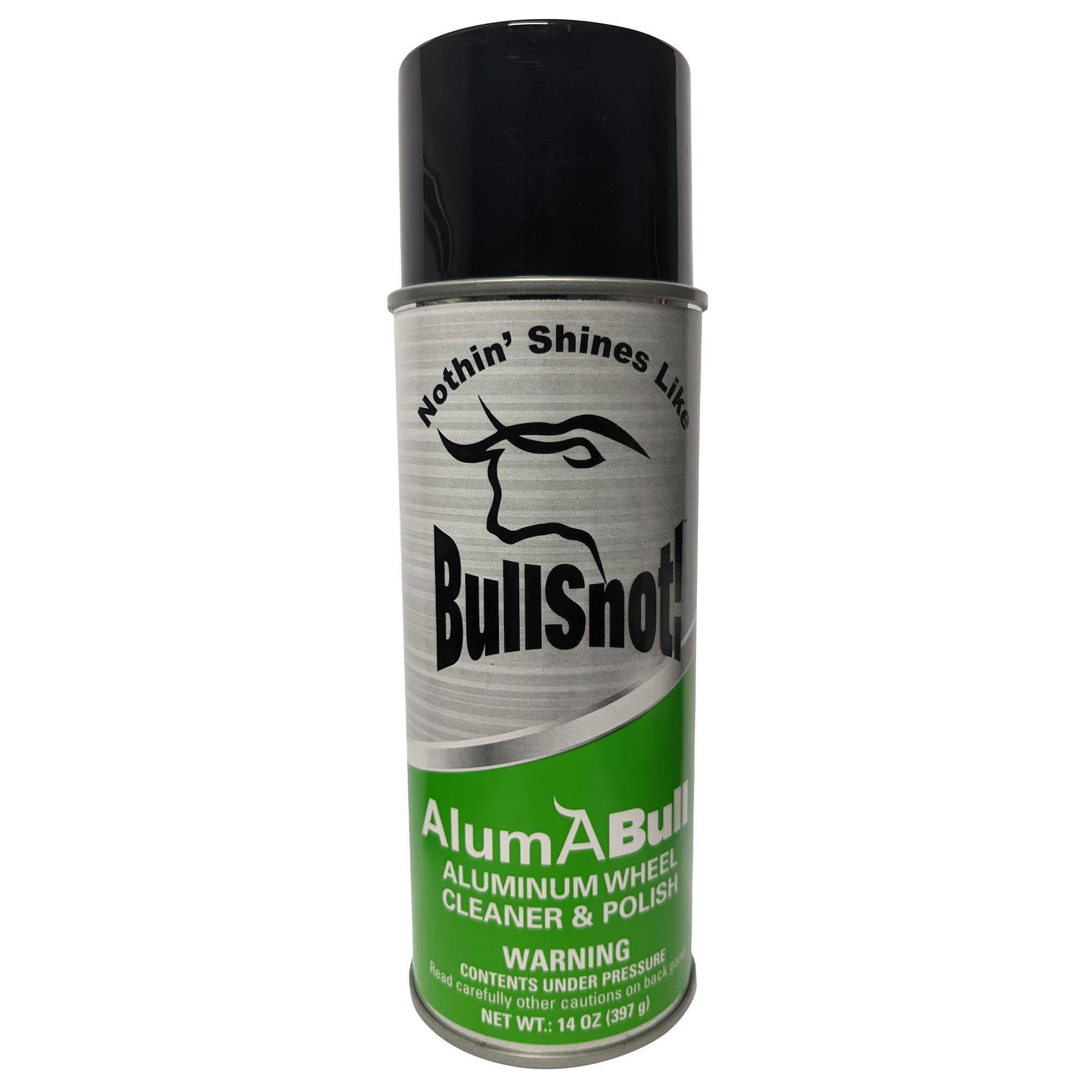 BullSnot AlumABull wheel-cleaning-action removes tarnish for a glossy aluminum wheel finish.