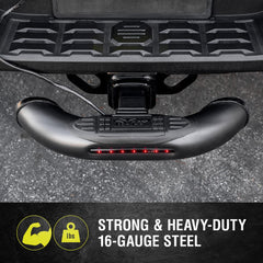 Bully BBS-1104L side profile showing universal fit for 1.25 and 2 inch hitch receivers