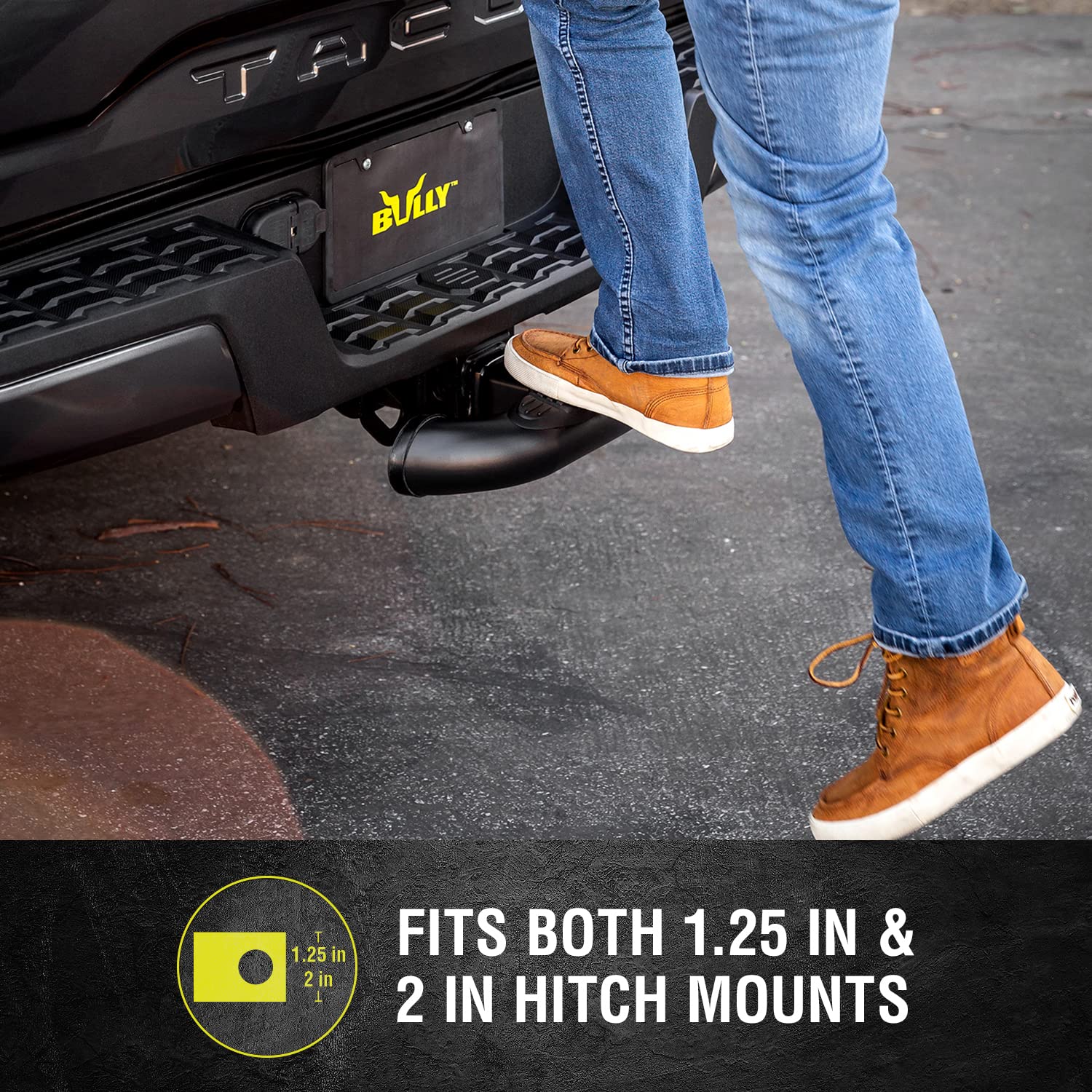 Bully BBS-1104L universal-fit steel hitch step for heavy-duty trucks like Chevy and Ford