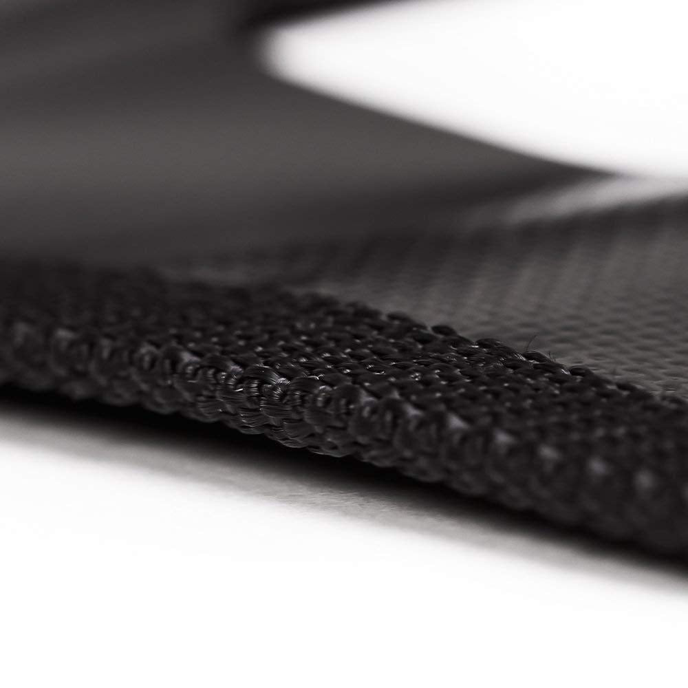 Close-up of extra-wide edging preventing stretching and fraying