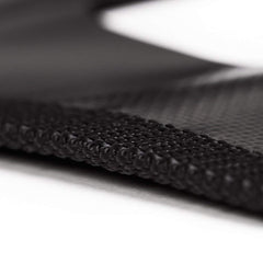 Close-up of extra-wide edging preventing stretching and fraying