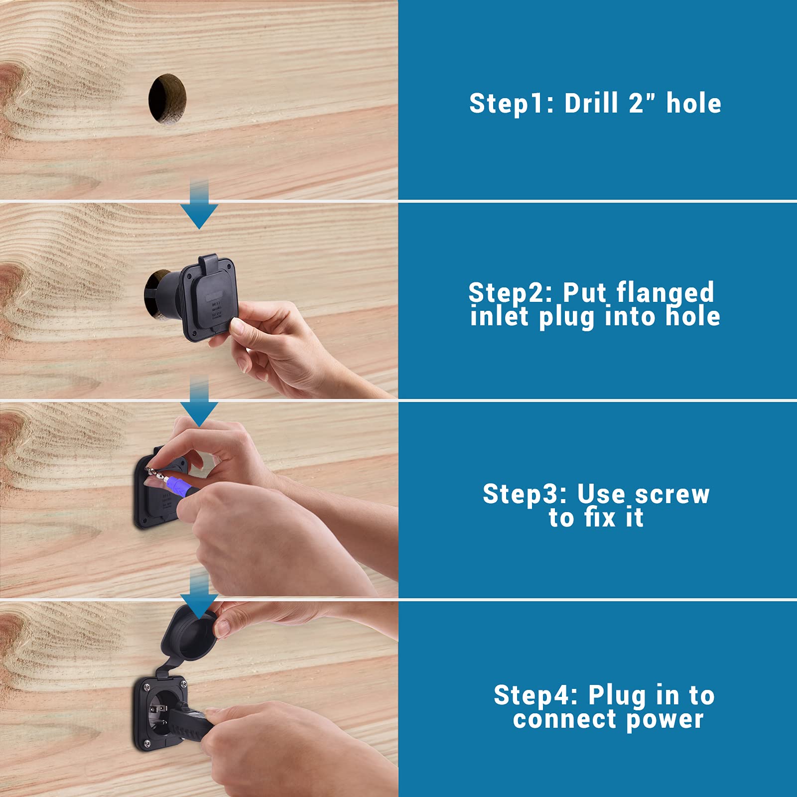 Bumbee wall-mount ease speeds installation with minimal tools for a tidy outdoor power point.