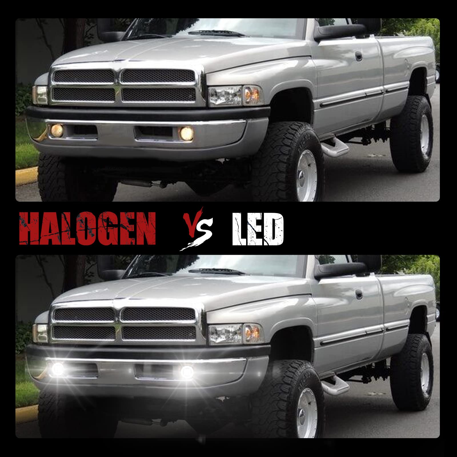 BUNKER INDUST Dodge Ram LED fog lights clear lens for sharp illumination.
