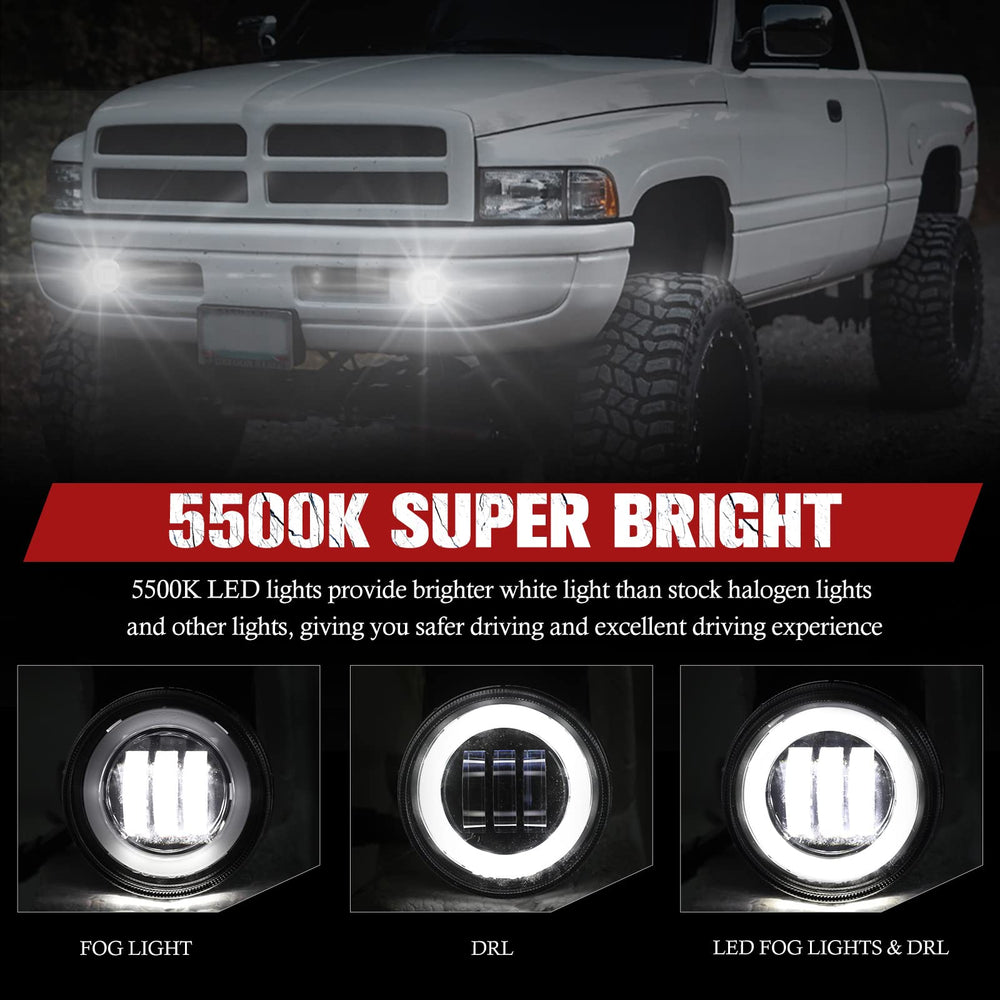 BUNKER INDUST Dodge Ram LED fog lights with DRL for daytime visibility.