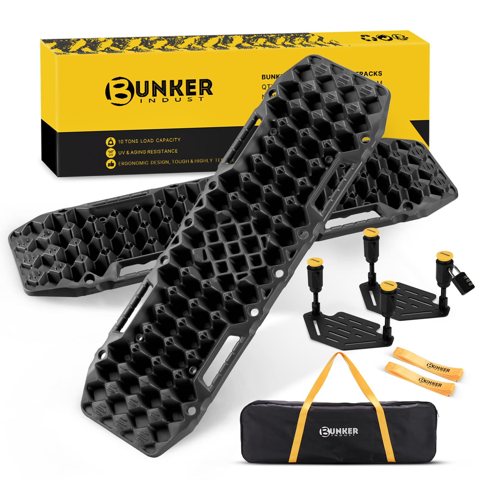 BUNKER INDUST Gen7 traction boards top view showing grip-ready surface for sand, mud, and snow.