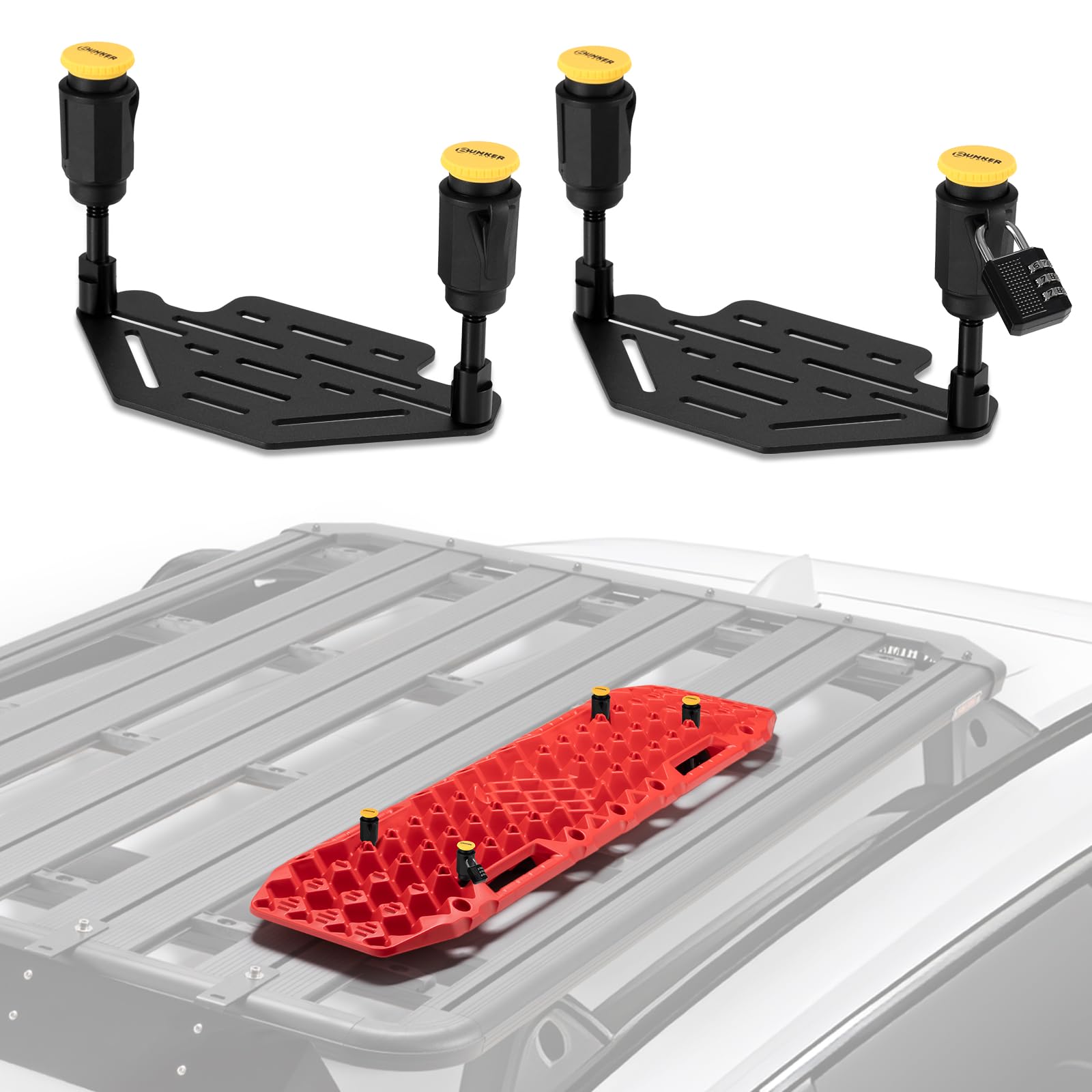 BUNKER INDUST recovery track mounting kit top view showing rooftop attachment