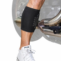 BurnJacket Original calf-guard under pants to shield skin from heat during rides