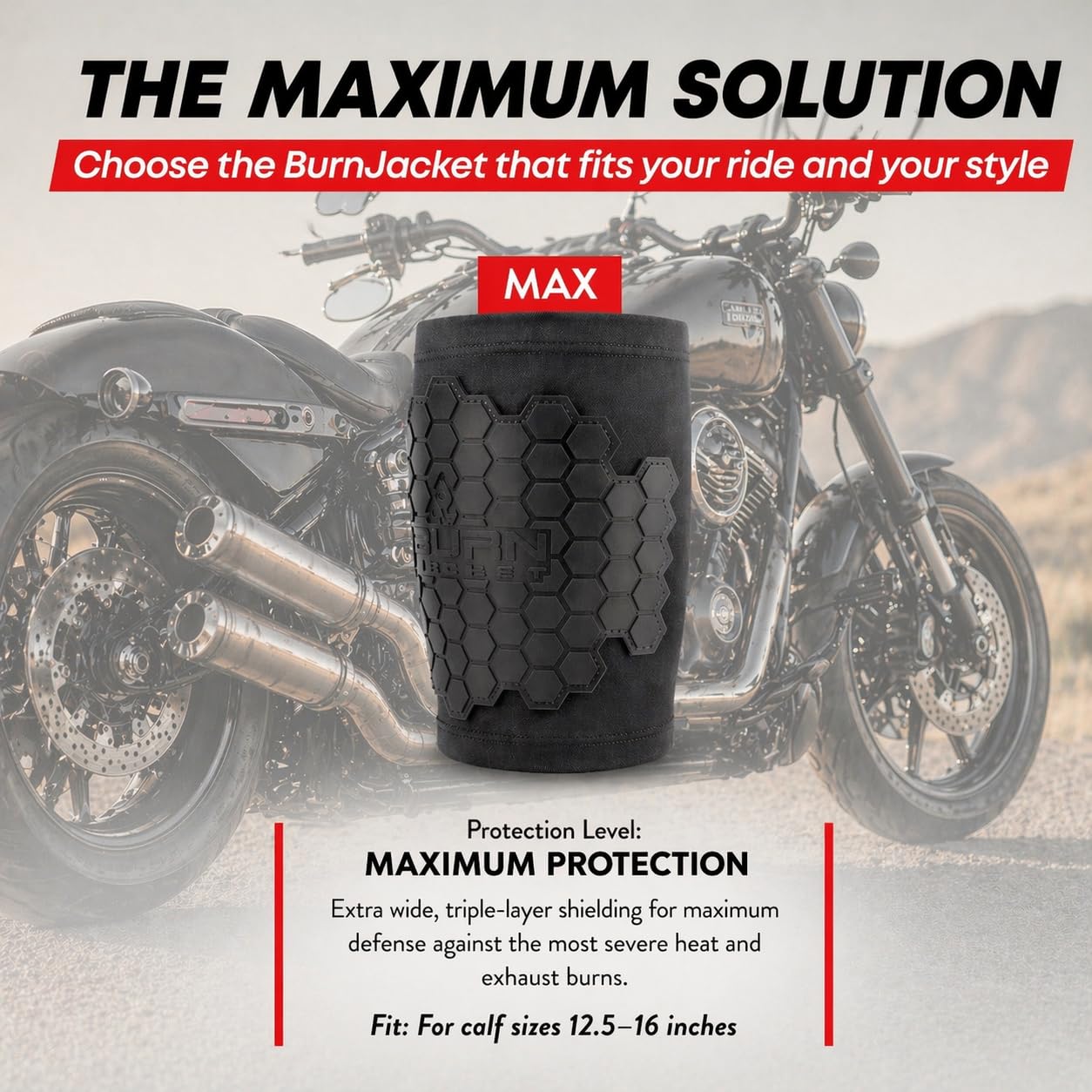 BurnJacket Pro calf-guard under pants for flexible riding protection