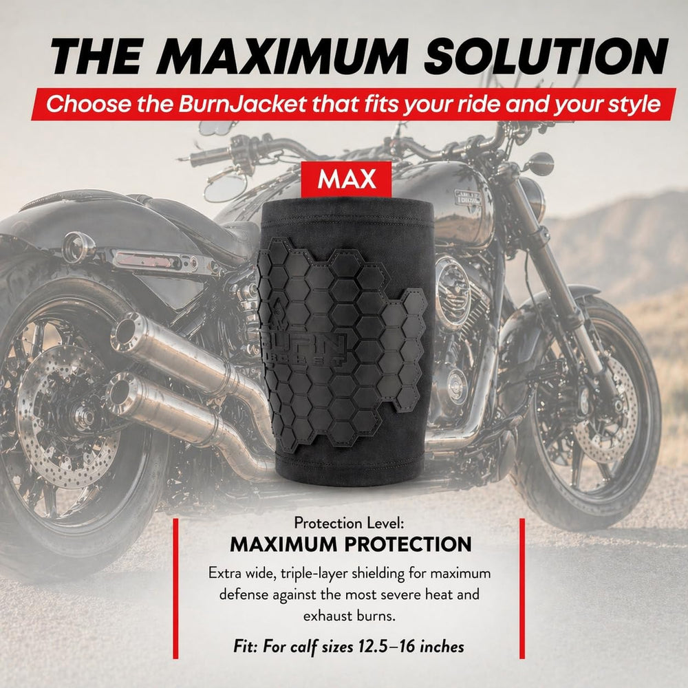 BurnJacket Pro calf-guard under pants for flexible riding protection