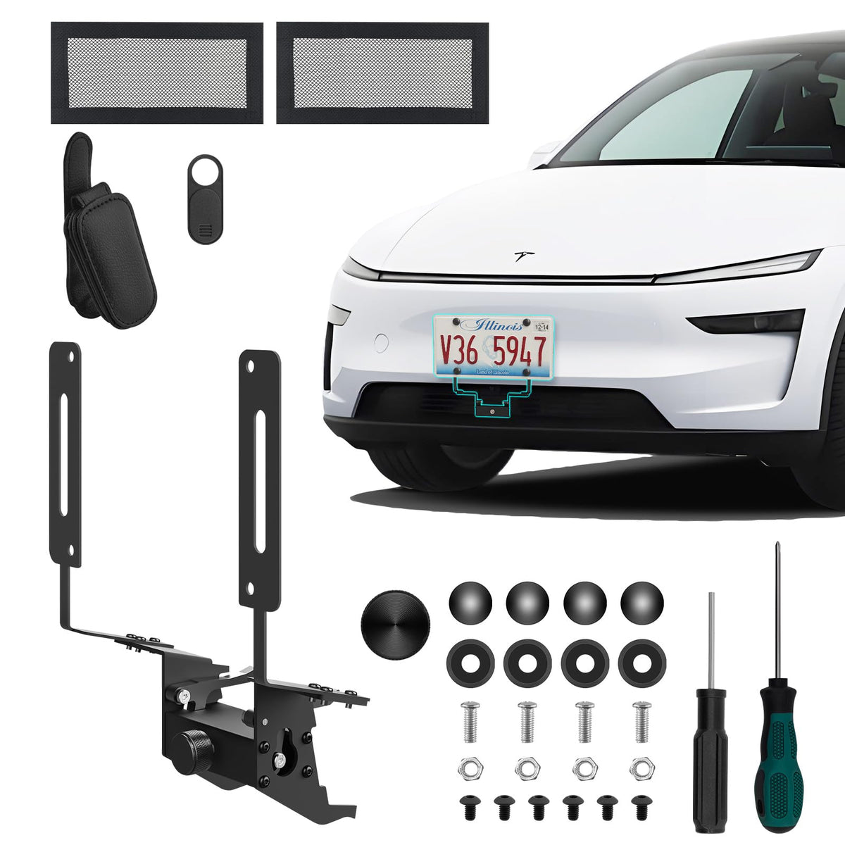 BurtyPokie Tesla Model Y front plate mount aligns with factory grille.