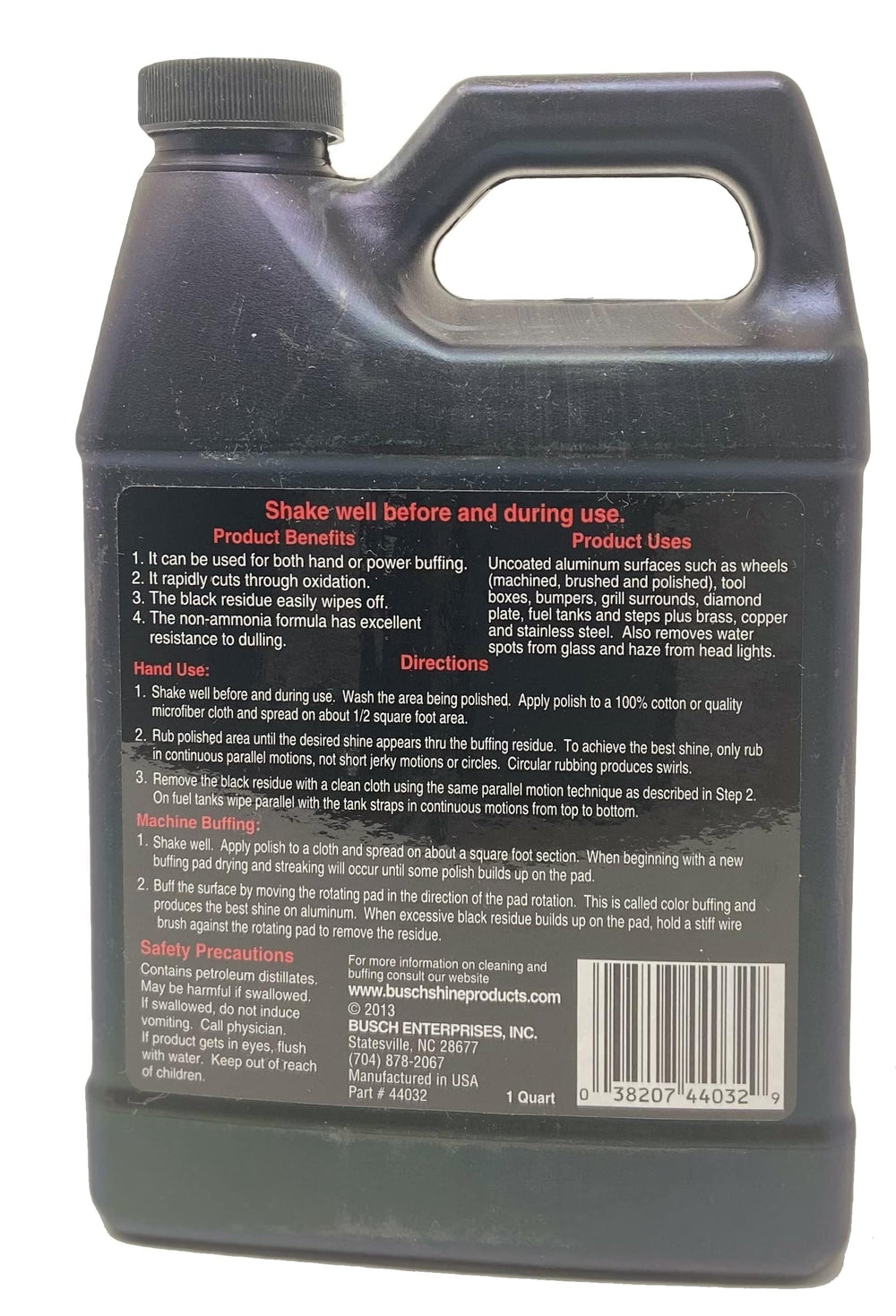 Busch Aluminum Polish Super Shine finish showing a bright, protected aluminum surface.