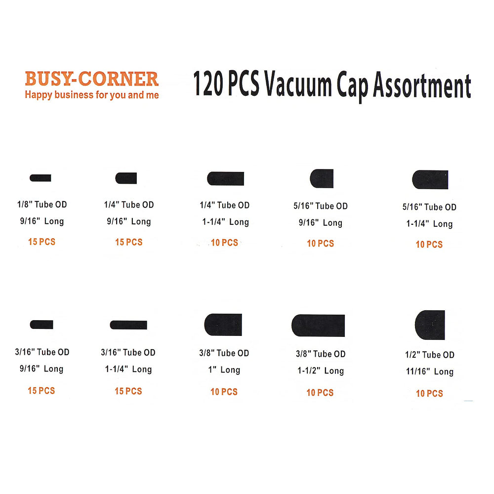 Busy-Corner 120-pcs vacuum caps spread showing versatile automotive sealing options