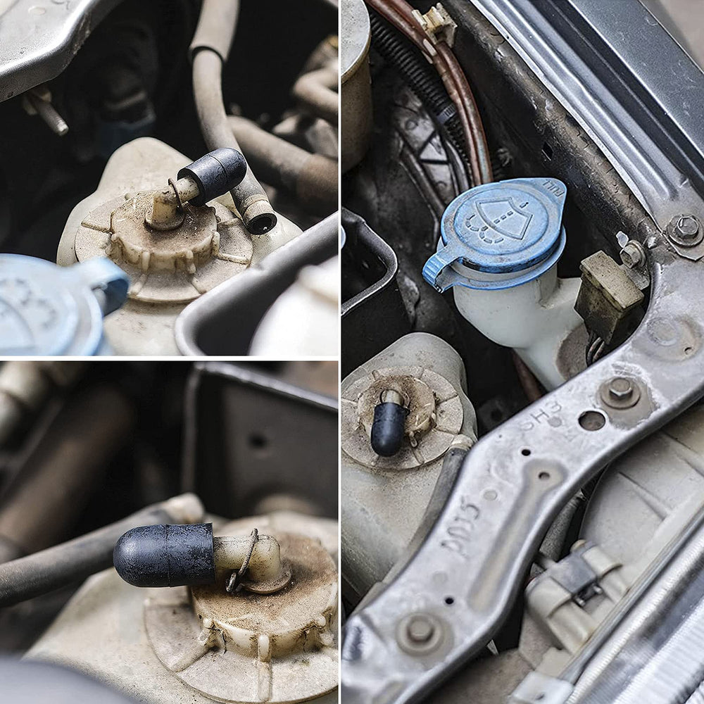 Busy-Corner flexible nitrile caps demonstrating tight seals on hoses