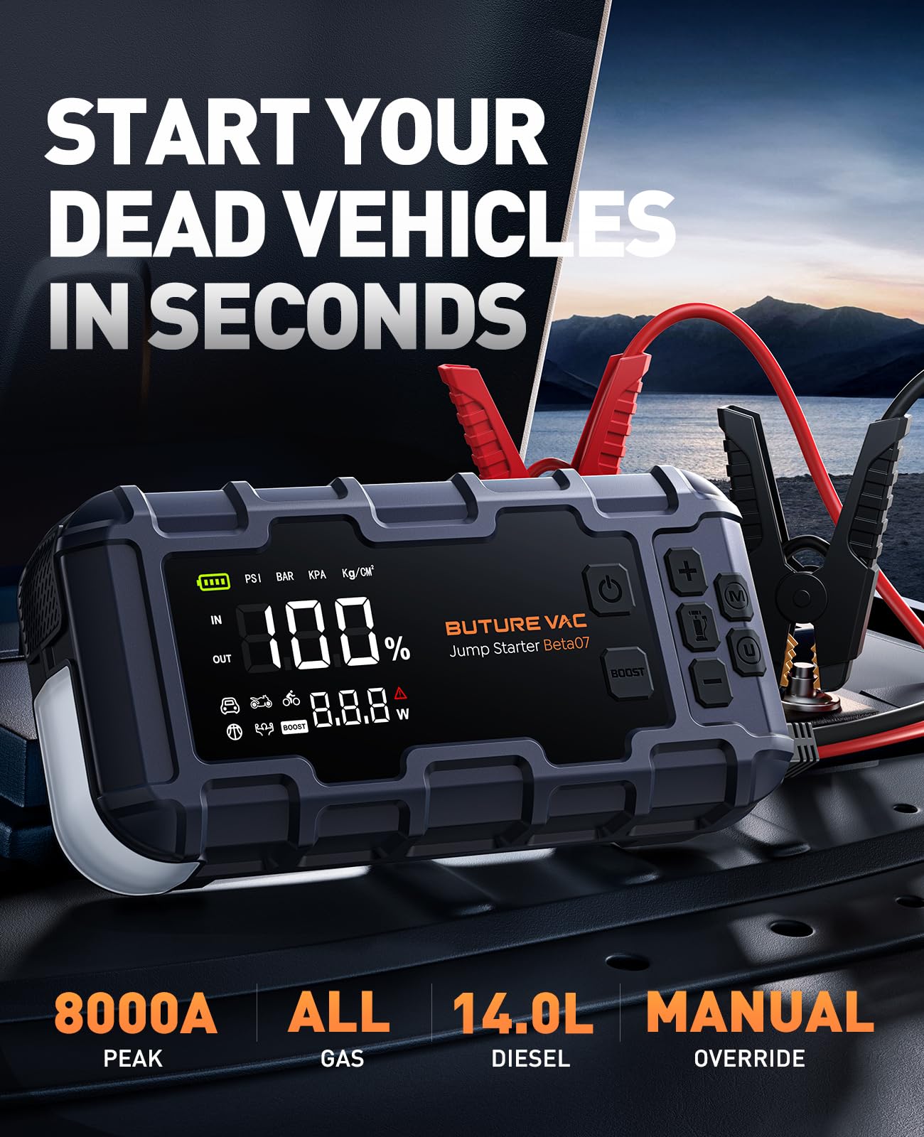 BuTure VAC air compressor shown for fast tire inflation on the go.