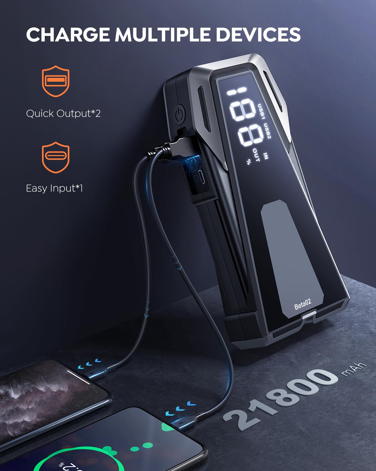 BuTure VAC 21800mAh power bank powering devices on the go
