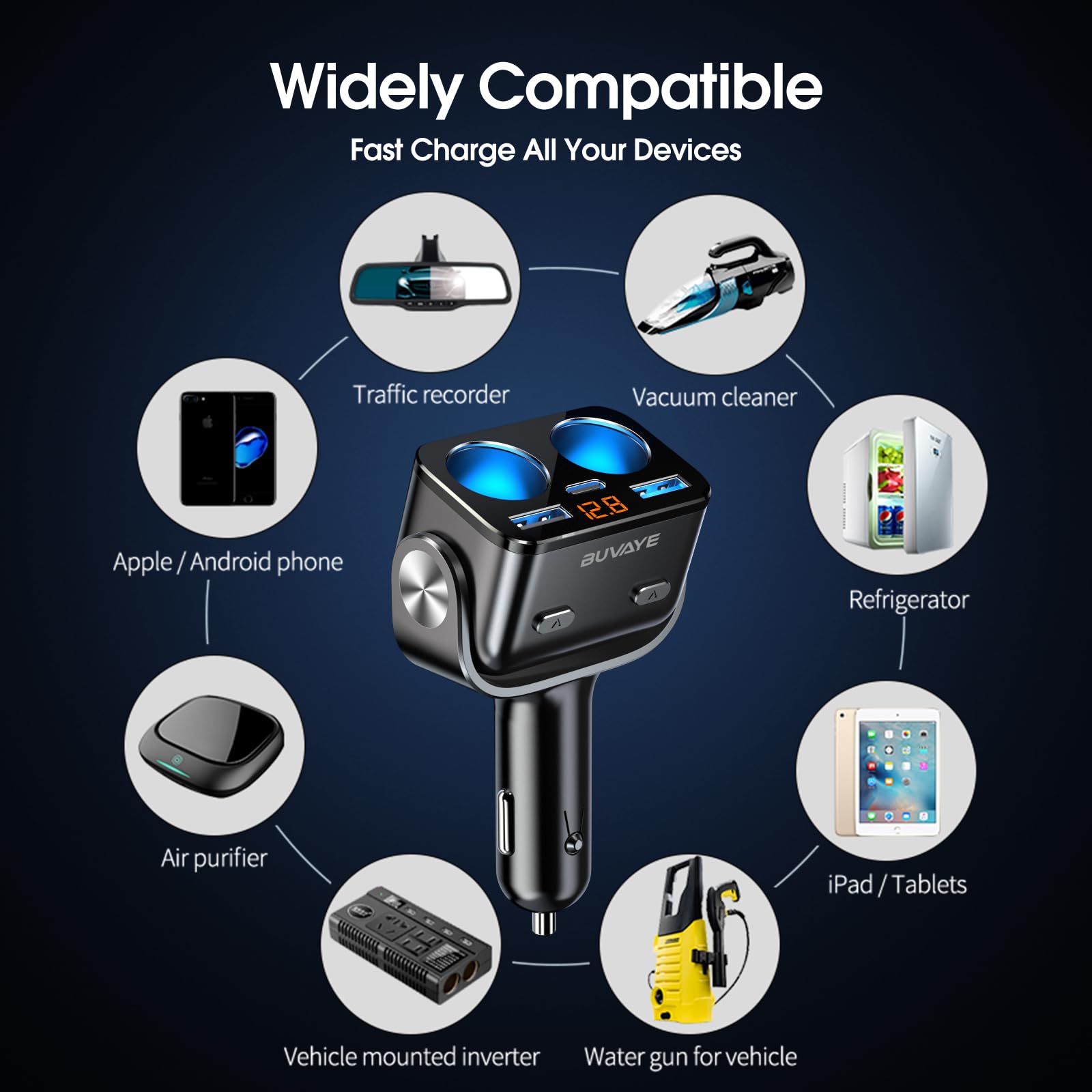 BUVAYE 180-degree rotation enables flexible placement in car cabins.