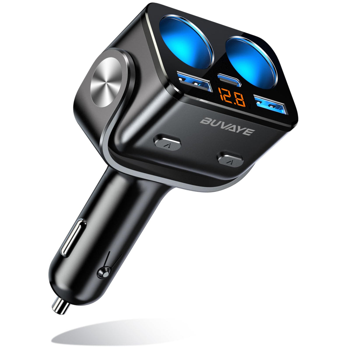 BUVAYE 5-in-1 car charger front view for versatile road charging.