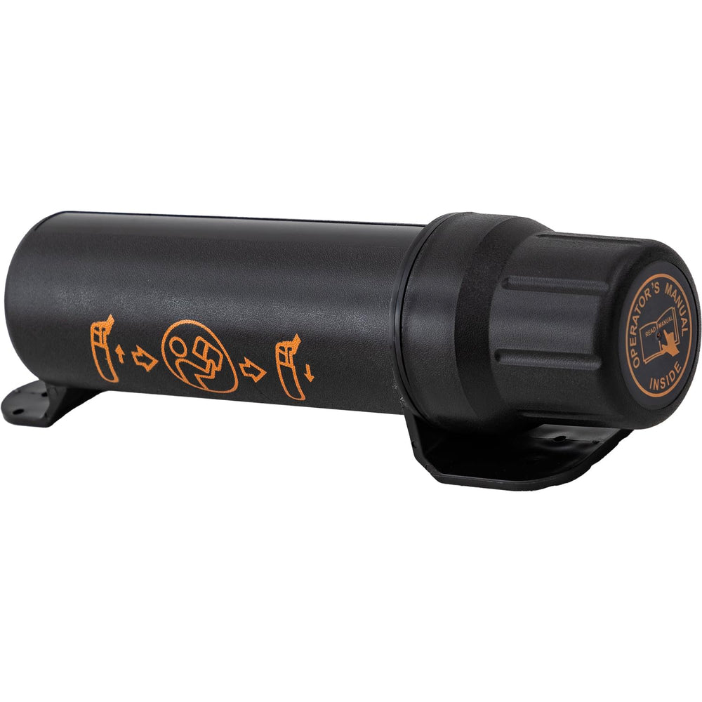 Buyers Products black poly document holder with twist-off lid keeps permits dry on the road.