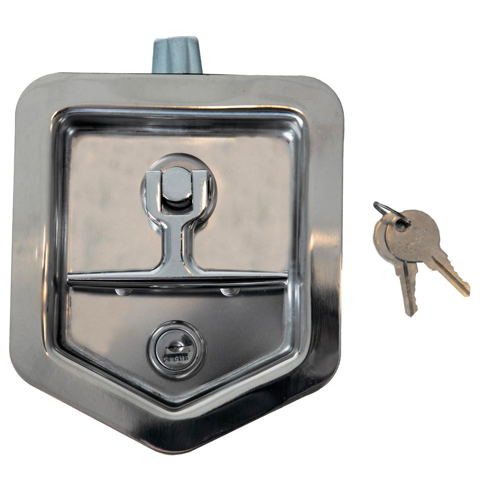 Buyers Products L8816 folding T-handle latch with adjustable cam for versatile panel depths.