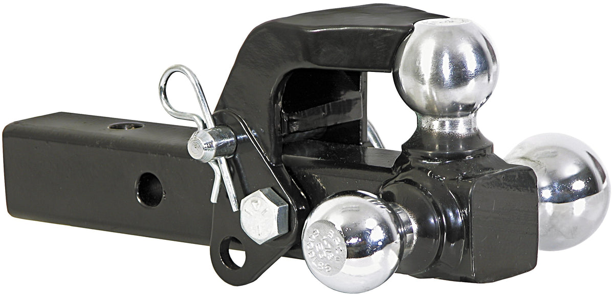 Buyers Products tri-ball hitch with pintle hook—versatile towing solution for multiple ball sizes.