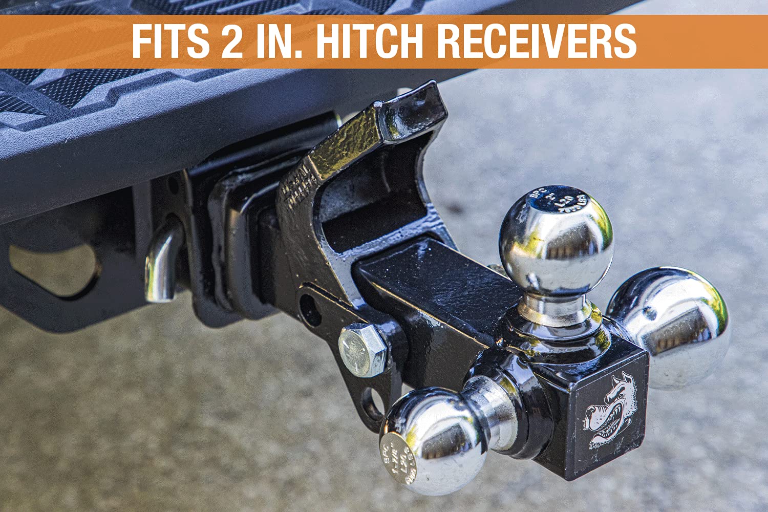 Solid shank and 2-inch receiver compatibility on Buyers hitch for secure mounting.