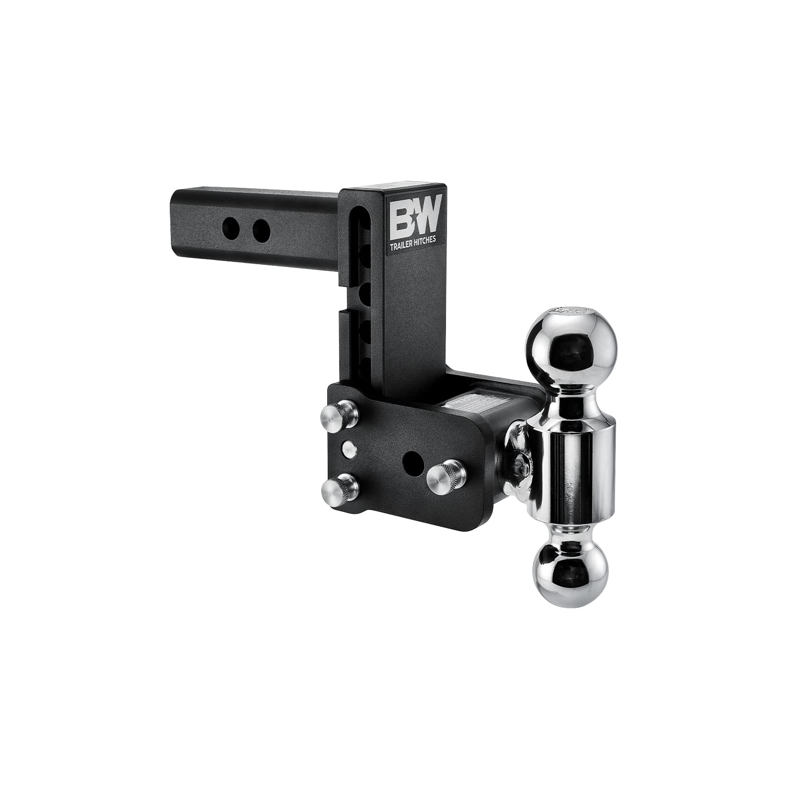 BW Tow & Stow ball mount in angled view showing adjustable height for level towing.