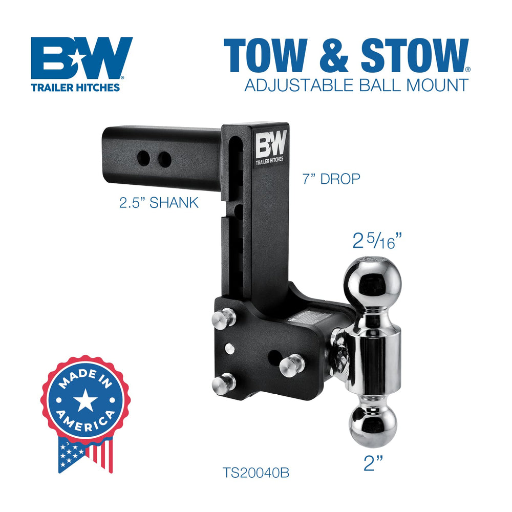 B&W Tow & Stow enables quick swap between 2 inch and 2-5/16 inch balls