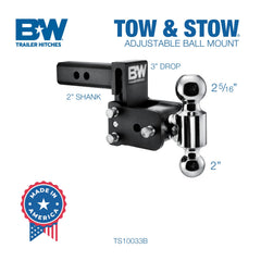 B&W Tow & Stow dual ball close-up with two sizes.