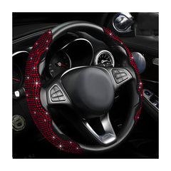 BWBWND crystal rhinestones steering cover in red, front view, adds sparkle to your ride